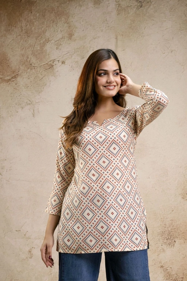 Women Printed Viscose Rayon Straight Kurta (Beige) - M