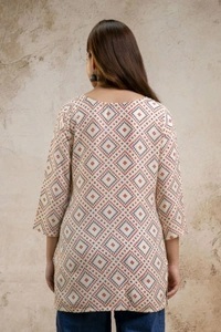 Women Printed Viscose Rayon Straight Kurta (Beige) - M