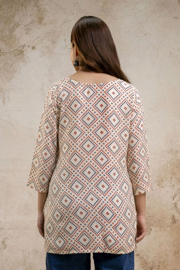 Women Printed Viscose Rayon Straight Kurta (Beige) - M