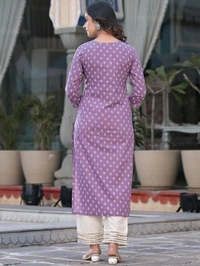 Women Embroidered Pure Cotton Straight Kurta (Purple) - L