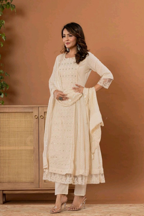 Varanga Women Pure Cotton Kurta Pant Dupatta Set - XL