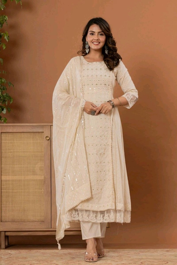 Varanga Women Pure Cotton Kurta Pant Dupatta Set - XXL