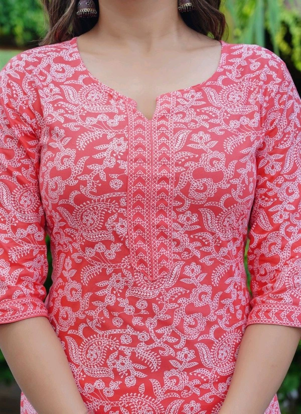 MARKHYA WALA 
Women Printed Cotton Rayon Straight Kurta (Pink) - XL