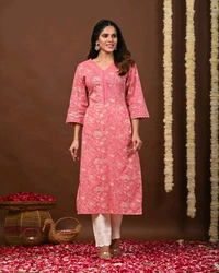 Women Floral Print Pure Cotton A-line Kurta  - XL