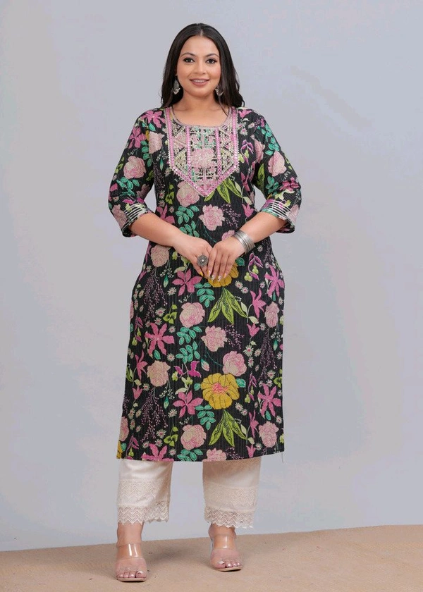 LABULY 
Women Embroidered Pure Cotton Straight Kurta  - 3XL