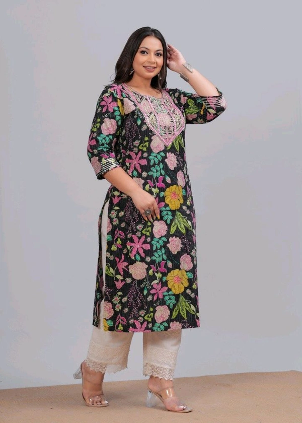 LABULY 
Women Embroidered Pure Cotton Straight Kurta  - 3XL