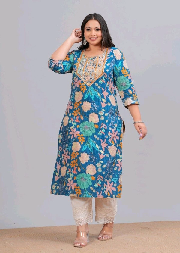 LABULY 
Women Embroidered Pure Cotton Straight Kurta  - 4XL