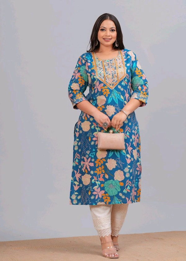 LABULY 
Women Embroidered Pure Cotton Straight Kurta  - 4XL
