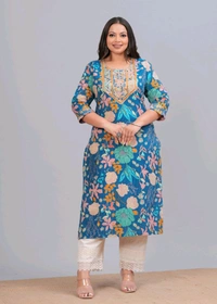LABULY 
Women Embroidered Pure Cotton Straight Kurta  - 4XL