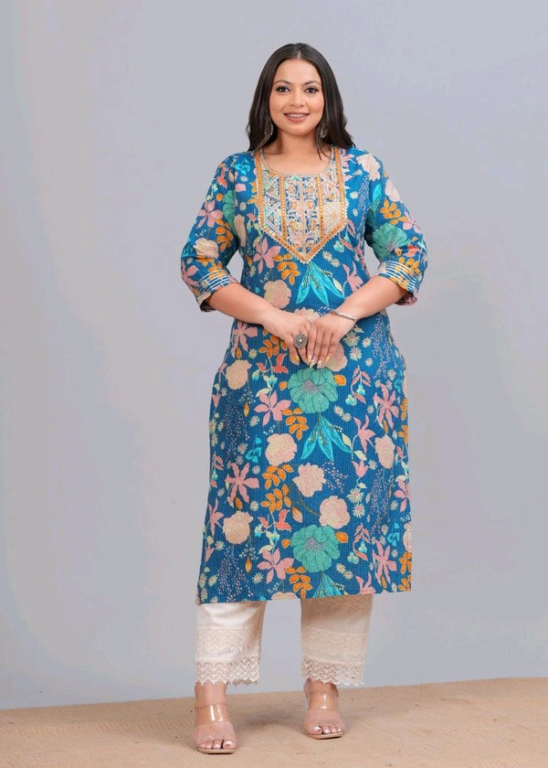 LABULY 
Women Embroidered Pure Cotton Straight Kurta  - 4XL