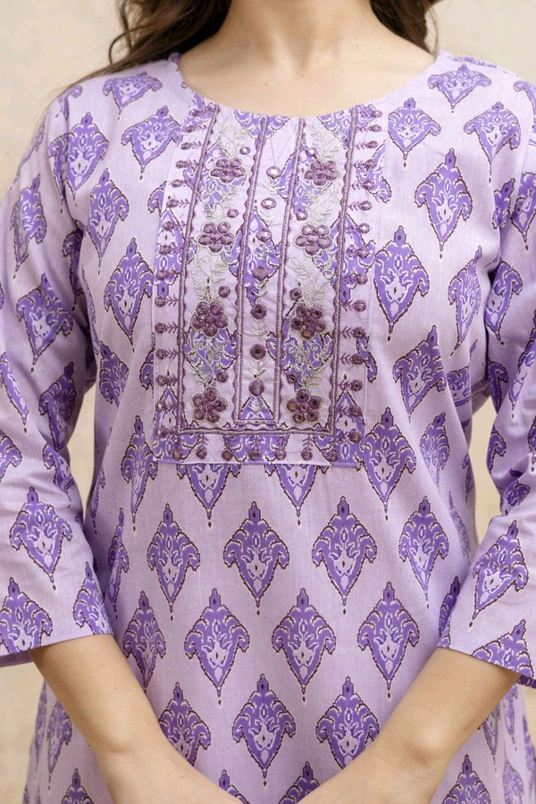 Women Embroidered Cotton Blend Straight Kurta (Multicolor) - L