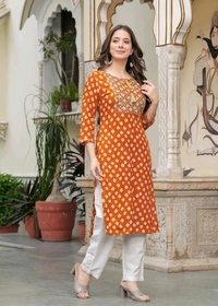 Deepyog Women Printed Viscose Rayon Straight Kurta (Brown) - L