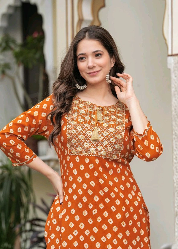 Deepyog Women Printed Viscose Rayon Straight Kurta (Brown) - XL
