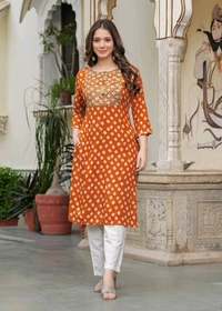 Deepyog Women Printed Viscose Rayon Straight Kurta (Brown) - XL