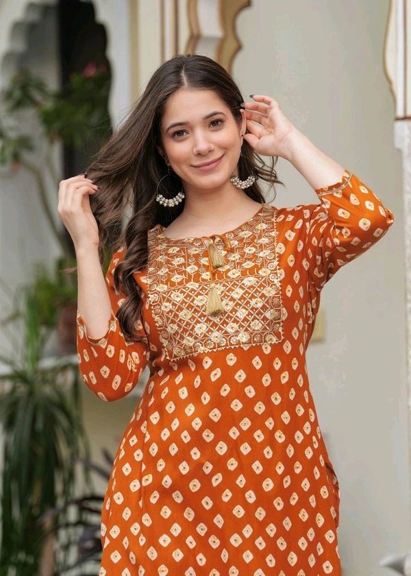 Deepyog Women Printed Viscose Rayon Straight Kurta (Brown) - XL