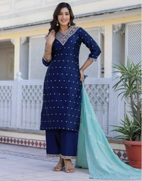 Skylee Women Jacquard, Silk Blend Kurta Pant Dupatta Set - XL
