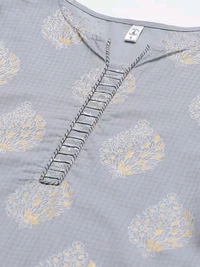 Yuris Women Grey & White Pure Cotton Printed Kurta with Palazzos & Dupatta - L
