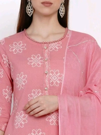 Yuris Women Pink & White Printed Kurta with Palazzos & Dupatta - XL