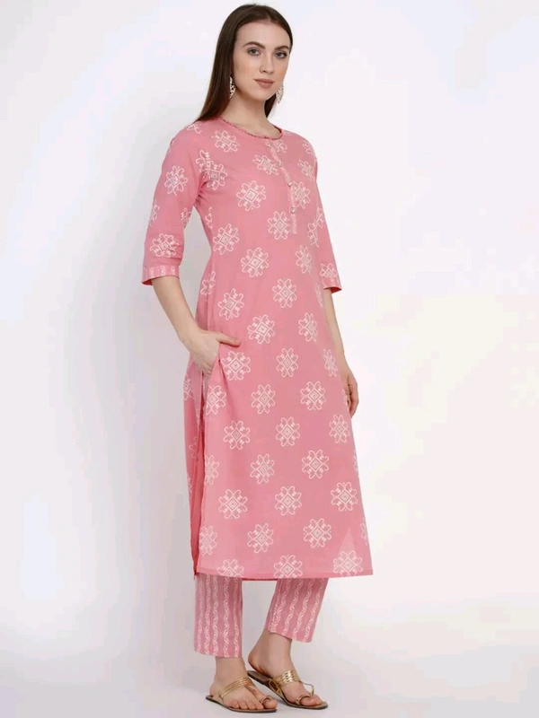 Yuris Women Pink & White Printed Kurta with Palazzos & Dupatta - XL