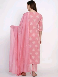 Yuris Women Pink & White Printed Kurta with Palazzos & Dupatta - XL