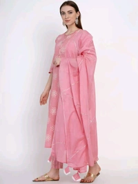 Yuris Women Pink & White Printed Kurta with Palazzos & Dupatta - XL