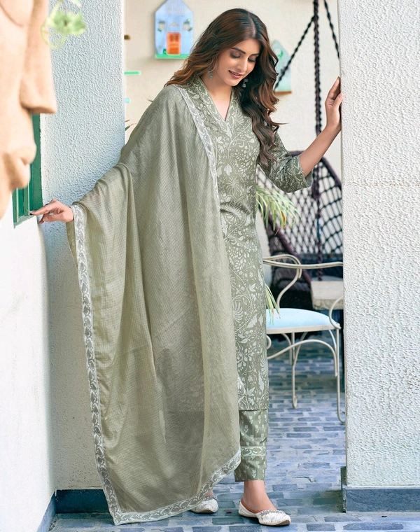 Floral Print, Embellished Kurta, Trouser/Pant & Dupatta Set - S