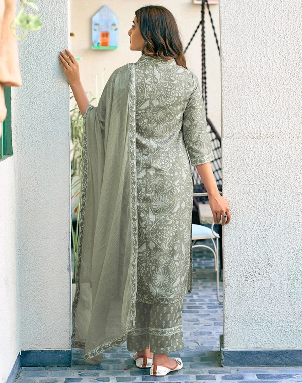 Floral Print, Embellished Kurta, Trouser/Pant & Dupatta Set - S