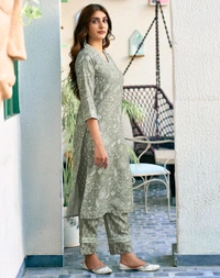 Floral Print, Embellished Kurta, Trouser/Pant & Dupatta Set - S
