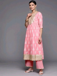 LIBAS Women Cotton Blend Kurta Palazzo Set - XS
