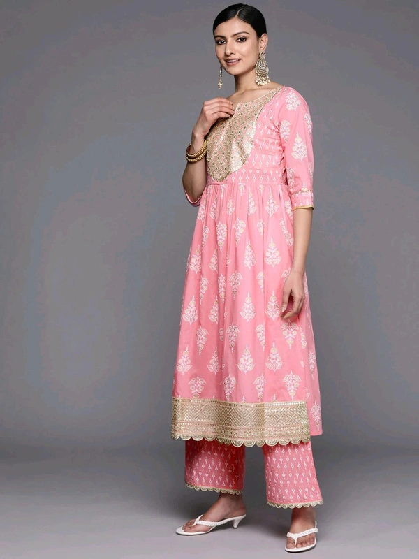 LIBAS Women Cotton Blend Kurta Palazzo Set - XS