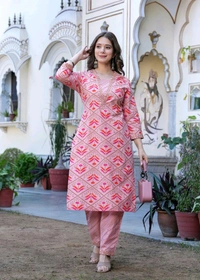 KJFAB Women Kurta Pant Set - M