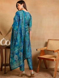 KALINI Ethnic Motifs Printed Thread Work Straight Kurta With Trouser & Dupatta - XS