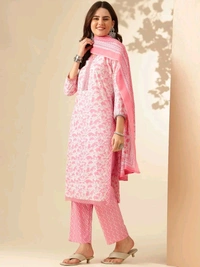Anouk Rustic Pink Floral Printed Regular Thread Work Pure Cotton Kurta With Trousers & Dupatta - 3XL
