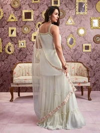 Inddus Floral Embroidered Georgette Sequinned Straight Kurti & Sharara with Dupatta - S