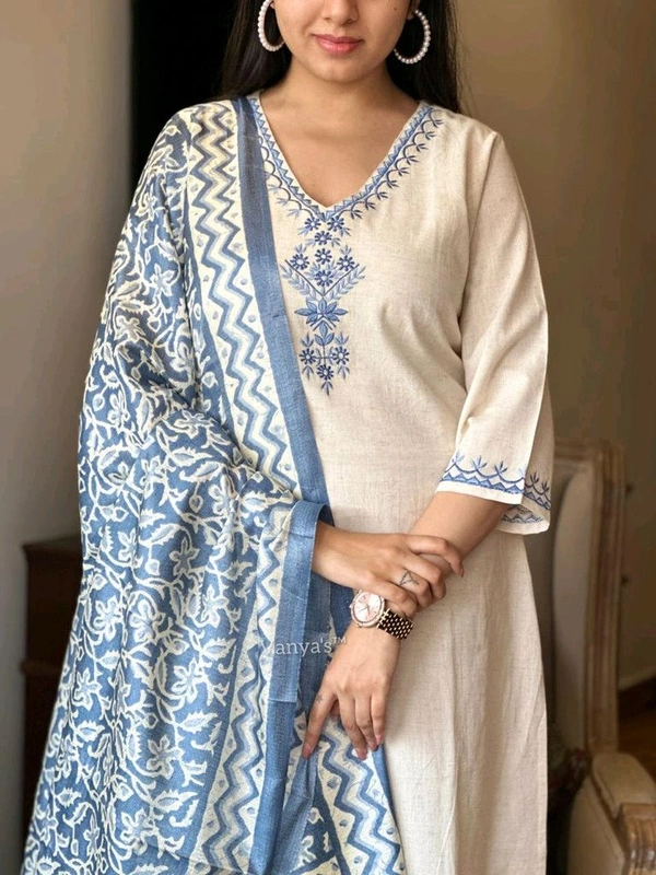 TRAHIMAM Embroidered Kurta, Trouser/Pant &  - L