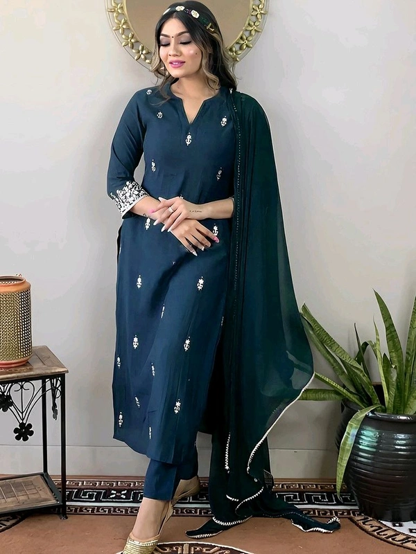 Pinfit Women Cotton Blend Kurta Palazzo Dupatta Set - XL