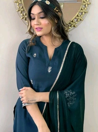 Pinfit Women Cotton Blend Kurta Palazzo Dupatta Set - XL