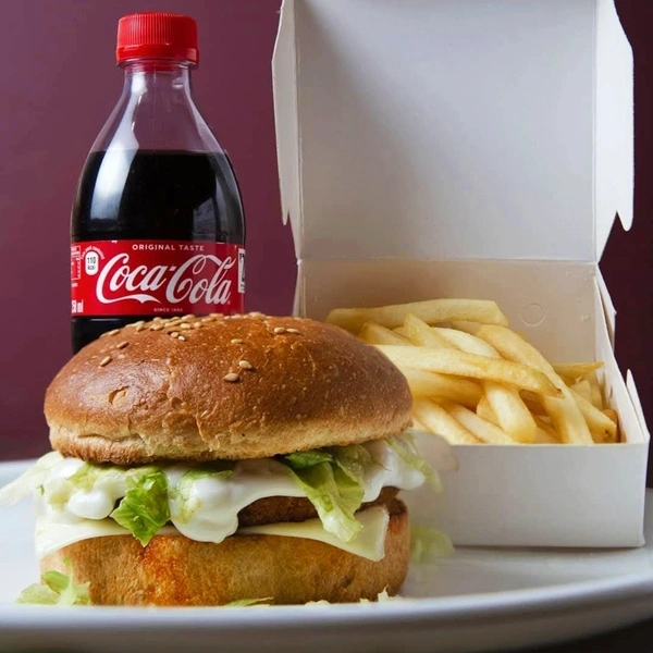 Fries+Coke+ Burger  {Canedian Pizza}