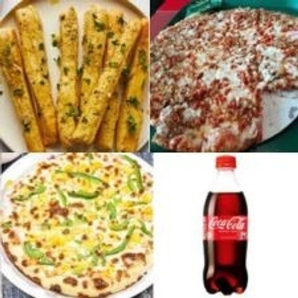 Meal For Family - Medium King Pizza , Medium Corn Cheese , Garlic Bread , 250mlCoke