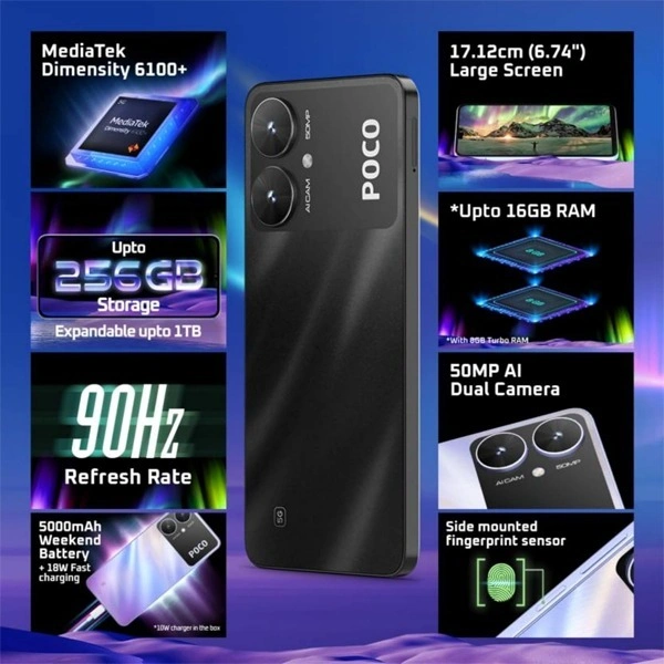 POCO M6 5G Android Mobile - 64 GB, Galactic Black, New