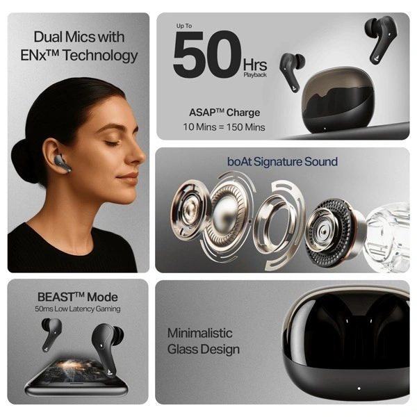 boAt Airdopes Plus 311 Wireless Earbuds - Black, New