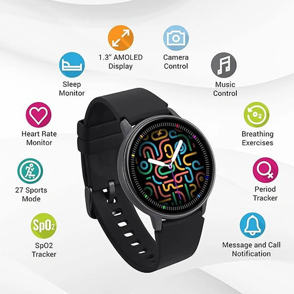 Fastrack Reflex Play+ 1.3 AMOLED Display Smartwatch-Black - Black, New