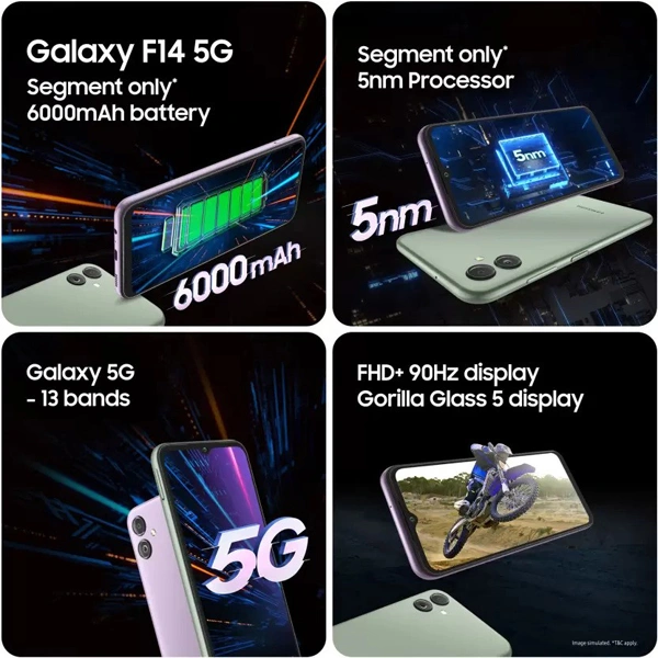 Samsung F14 5G Mobile Phone - B.A.E. Purple, 4GB RAM + 128GB Storage - B.A.E. Purple