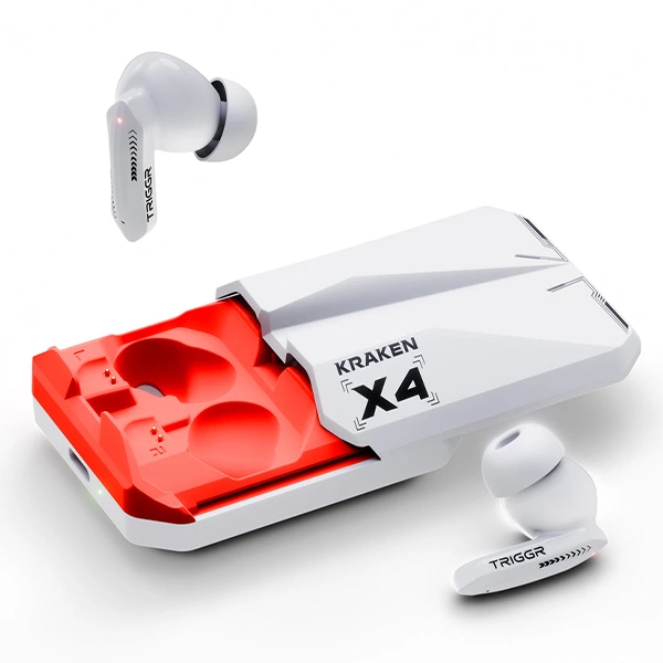 TRIGGR Kraken X4 Earbuds with 13mm Drivers - Snow Carmine - Snow Carmine, New