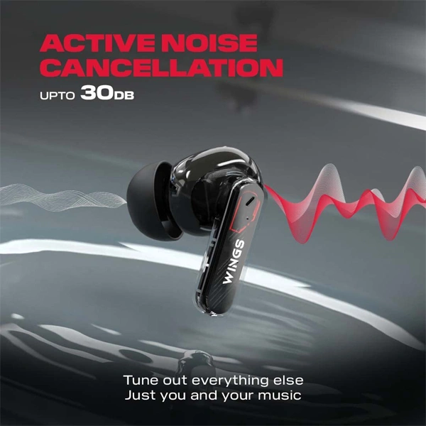 WINGS Wings Phantom 340 ANC Earbuds with Quad ENC Mic - Black - Black