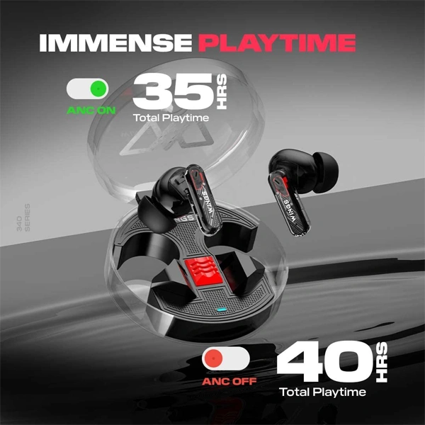 WINGS Wings Phantom 340 ANC Earbuds with Quad ENC Mic - Black - Black