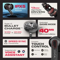 WINGS Wings Phantom 340 ANC Earbuds with Quad ENC Mic - Black - Black