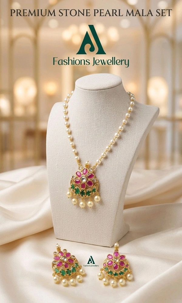 PREMIUM STONE PEARL MALA SET