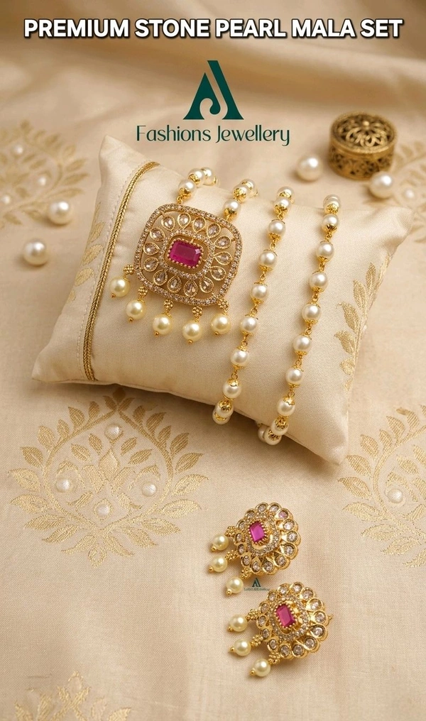 PREMIUM STONE PEARL MALA SET