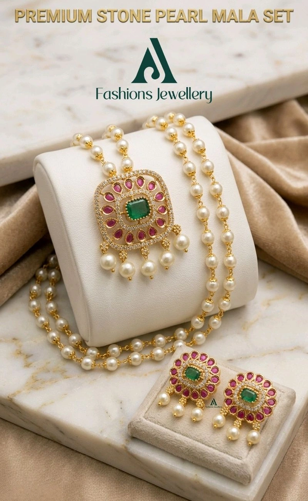 PREMIUM STONE PEARL MALA SET